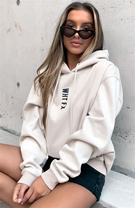 All In Oversized Hoodie Sand White Fox Boutique Trendy Hoodies
