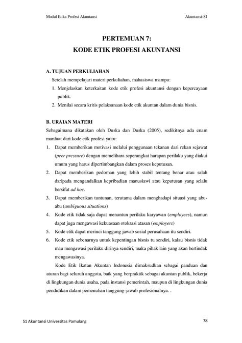 Pertemuan Ke-7 Kode Etik Profesi Akuntansi - 78 PERTEMUAN 7: KODE ETIK