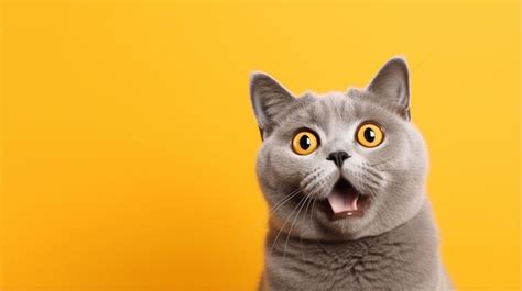 Premium Ai Image Funny British Shorthair Cat Portrait Looking Shocked Or Surprised On Orange