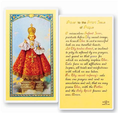 Prayer To The Infant Jesus Of Prague Laminated Prayerholy Card 25