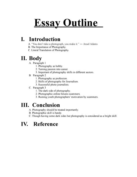 Definition Essay English Essay Outline Example