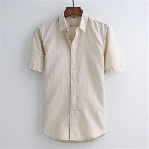 Casual Shirt Mens Cotton Linen Short Sleeve Slim Fit Breathable Dress