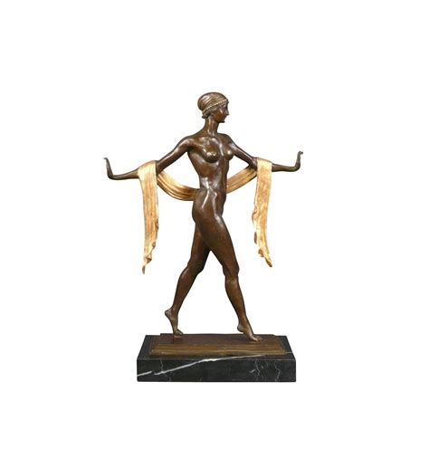Statua In Bronzo Art Deco La Donna Con La Sciarpa Scultura