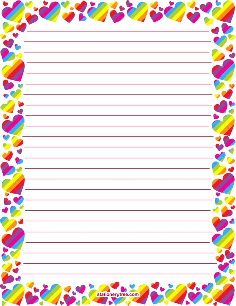 Printable Rainbow Heart Stationery And Writing Paper Multiple Versions