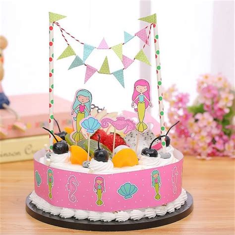 1set Colorful Mermaid Party Decoration Cake Topper For Baby Shower
