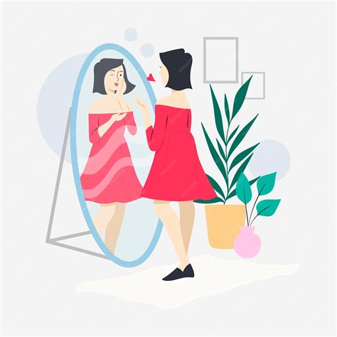 Ilustración De Alta Autoestima Con Mujer Y Espejo Vector Premium