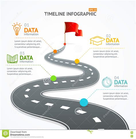 Road Infographic Curved Road Timeline With Red Pins Checkpoint
