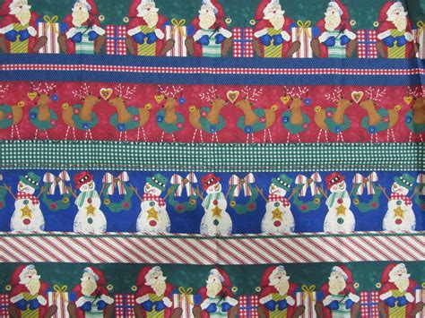 Christmas Border Stripe Print Cotton Fabric Santa Reindeer Etsy