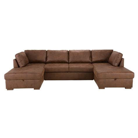 Brown 7 Seater Microsuede U Shaped Sofa Bed Maisons Du Monde