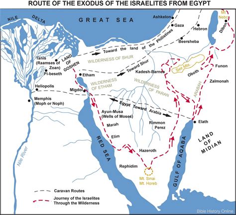 Route Of The Exodus Of The Israelites From Egypt Bible History Bible