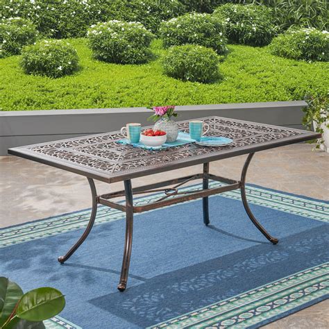 Clayton Outdoor Rectangular Cast Aluminum Dining Table Shiny Copper