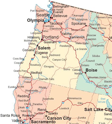 Northwestern States Road Map Southwest Desert Canyon City Oregon Travel