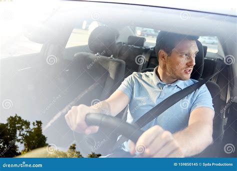 Displeased Young Man Or Driver Driving Car Stock Image Image Of