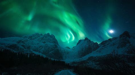 Download 1920x1080 Wallpaper Road Mountains Aurora Borealis Nature
