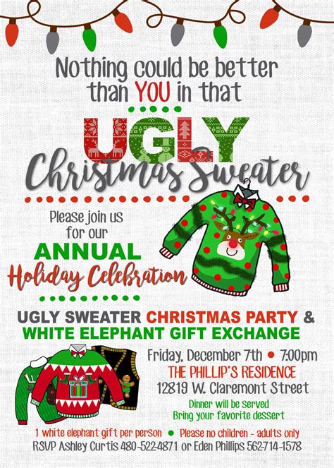 Ugly Sweater Holiday Party Invitation Paper Fox Prints
