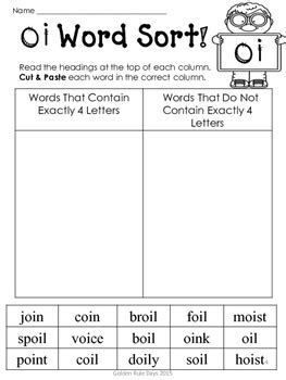 Using the oi oy digraphs worksheet, students fill in the blank with oi and oy words to distinguish between the two vowel sounds. Diphthongs FREE 5 Practice Sheets For oi and Diphthongs by Golden Rule Days