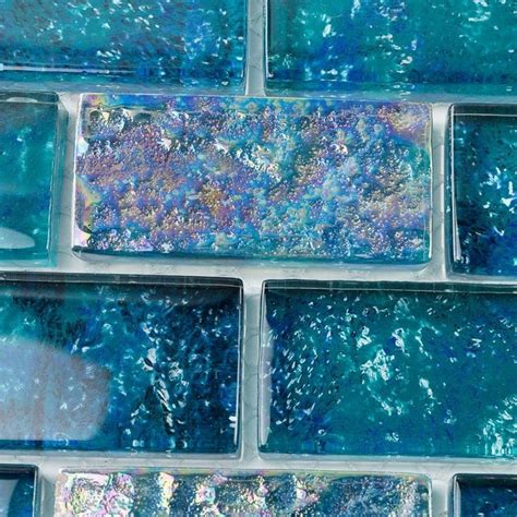 Laguna Iridescent Aquamarine 1x2 Brick Glass Tile Glass Pool Tile Waterline Pool Tile Pool Tile