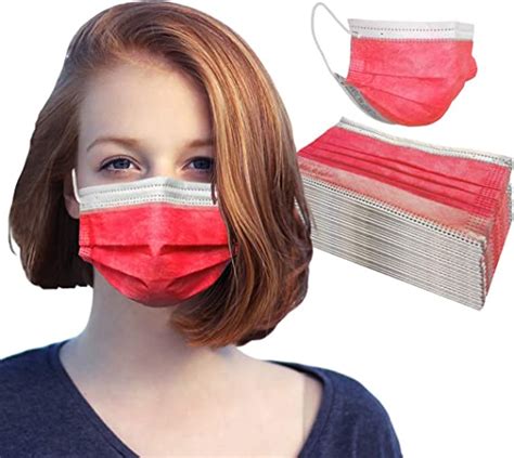 Red Disposable Face Mask Made In Usa 50 Pcs 3 Ply Breathable