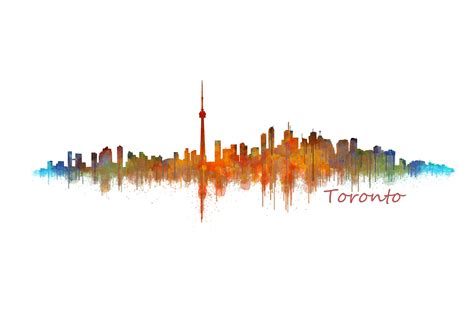 Toronto Cityscape Watercolor Skyline Custom Designed Illustrations