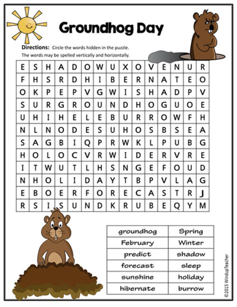 Groundhog Day Word Searches 2 Levels Teaching Resources