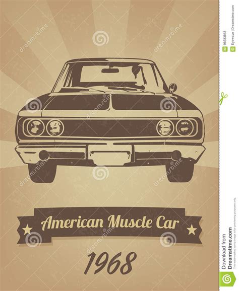 Vintage American Muscle Car Retro Poster Stock Vector Illustration Of