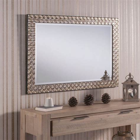 Textured Antique Silver Rectangular Wall Mirror | HomesDirect365