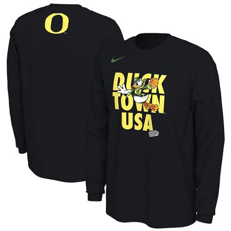 Mens Nike Black Oregon Ducks Duck Town Shootaround Long Sleeve T Shirt