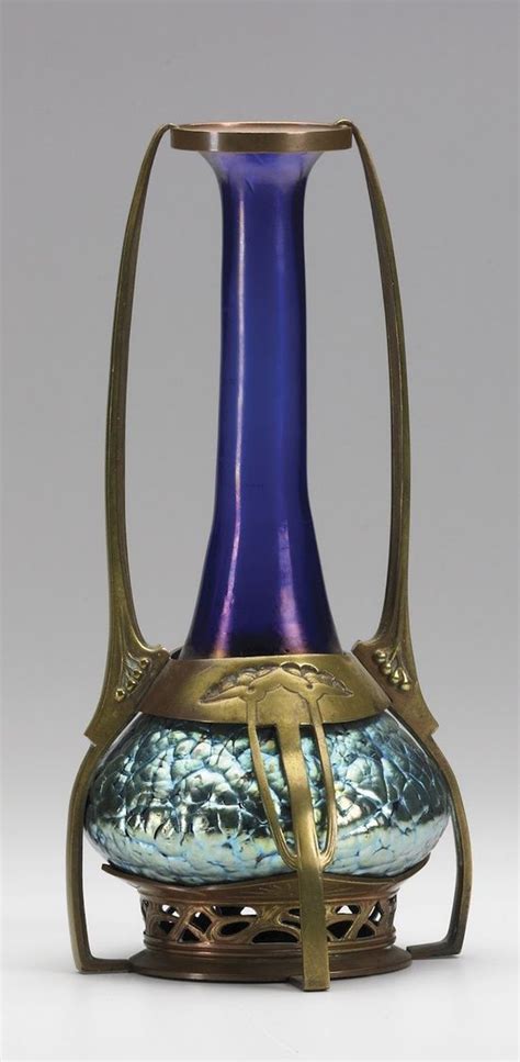 Loetz Art Nouveau Glass Vase Mounted In Metal Frame Lalique Verre Design Glass Design Ceramic