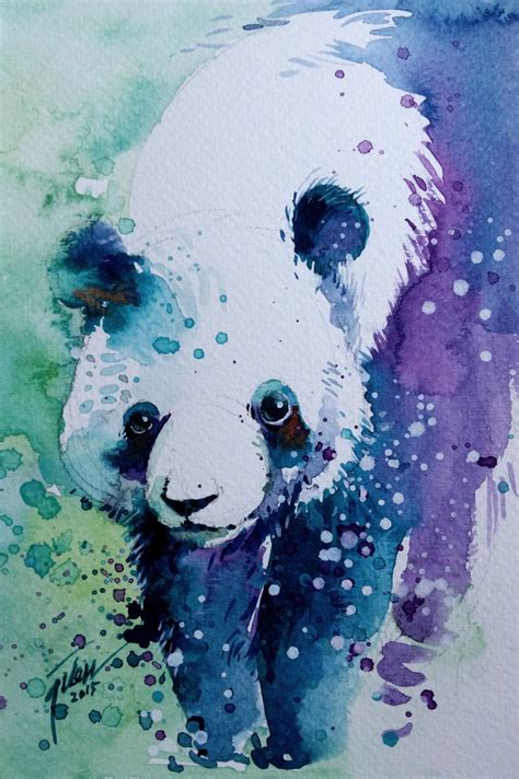 Panda • Watercolour With Gouache • 133 X 20 Cm • Original Painting By