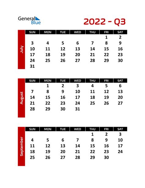 Q3 2022 Quarterly Calendar Pdf Word Excel