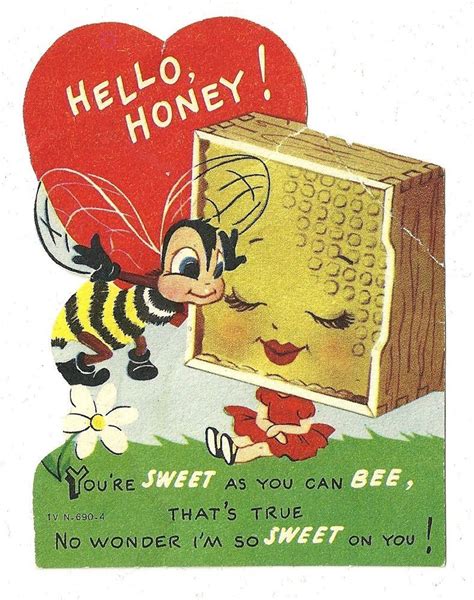 Honey Bee And Anthropomorphic Honeycomb Vintage Valentine Cards