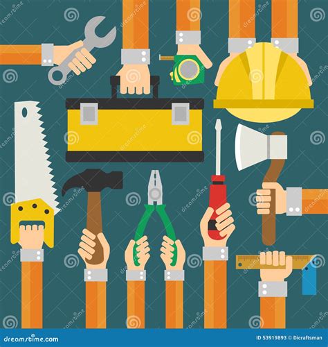 Builders Modern Flat Background With Hand Stock Vector Illustration
