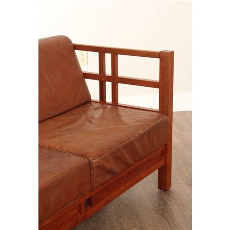 Early 21st Century Windward Cherry And Brown Leather Sofa Chairish