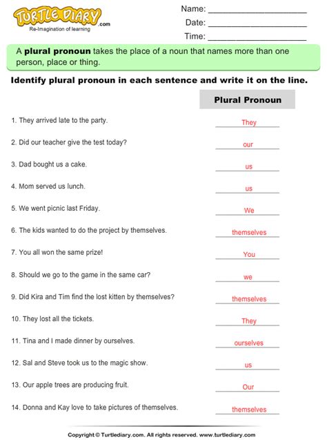 A pronoun is a word that replaces a noun. Identify Plural Pronoun in each Sentence Worksheet ...