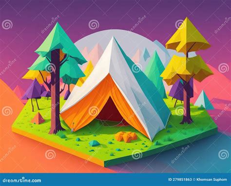 Lone Tent in Lush Forest: Vibrant T-Shirt Graphic Design in Flat Vector