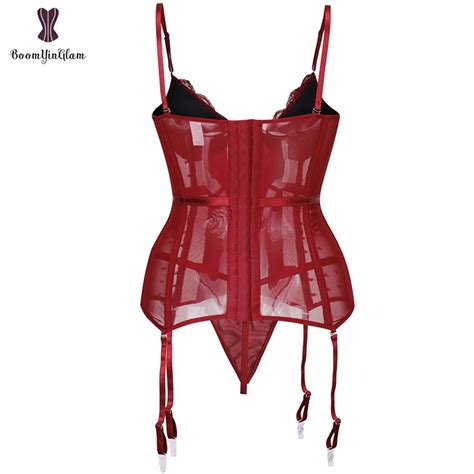 Women Sexy Lace Corset Womens Red Body Cups Lace Corset Lingerie