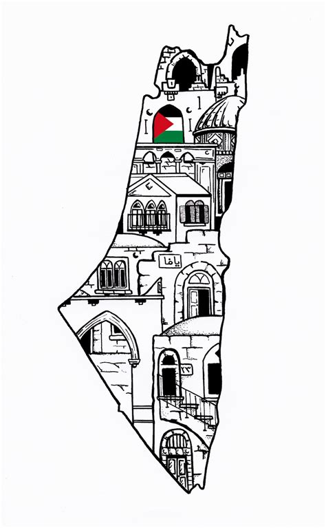 Palestine Illustration Print A4 Palestinian Map Jerusalem Etsy