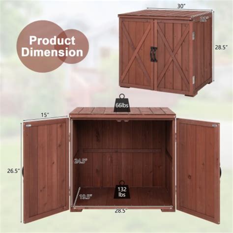 Gymax Storage Cabinet With Double Doors Solid Fir Wood Tool Shed Garden