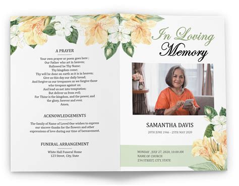 Download Obituary Program Template For DIY Funeral Service Brochure