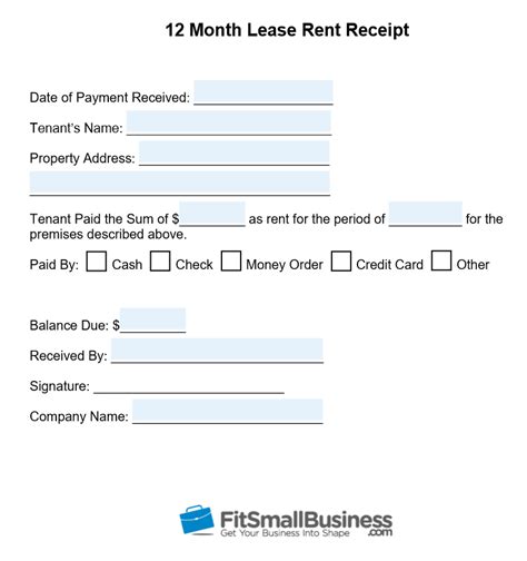 Free Printable Blank Rent Receipts