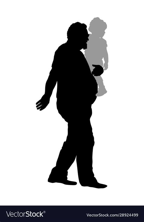 Grandfather Carrying Grandson Silhouette Isolated Vector Image