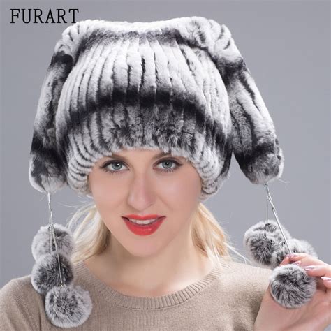 Genuine Rex Rabbit Fur Women S Hats Winter Beanie Cap Rex Rabbit Fur Balls Hat Warm Real Rabbit