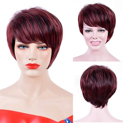 Amir Short Pixie Cut Wig Synthetic Straight Hair With Bangs Part Side