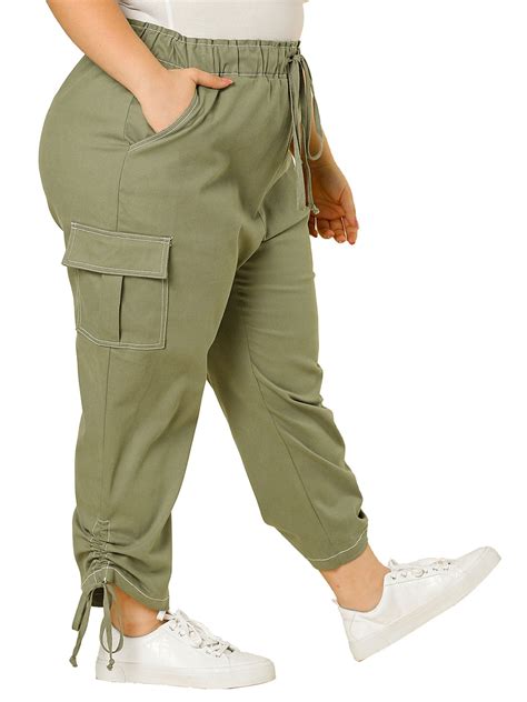 Unique Bargains Womens Plus Size Drawstring Elastic Waist Cargo Pant