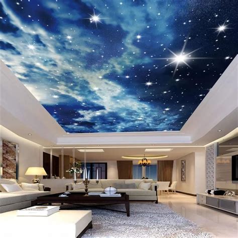 Starry Sky Clouds Stars Ceiling Wallpaper 3d Photo Wall Paper Mural