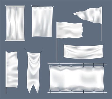 Premium Vector White Textile Banners And Flags With Folds Template