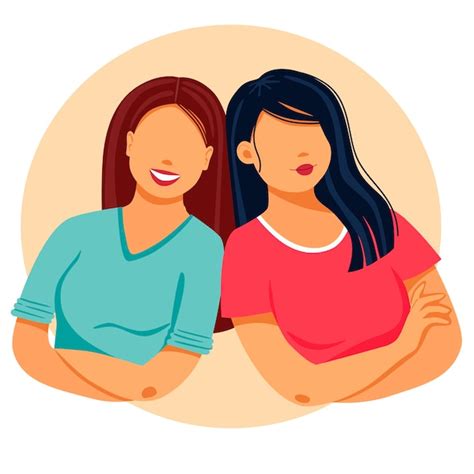 Premium Vector Two Beautiful Women Stand Together Concept Of