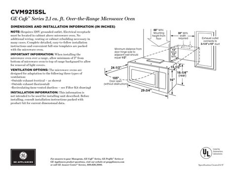 Ge Cafe Series Microwave Oven Dimensions And Installation Information