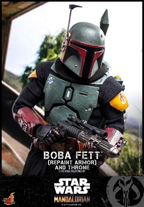 star wars the mandalorian boba fett figure with throne debuts from hot toys