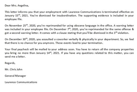 Termination Letter For Insubordination And Its Sample Template